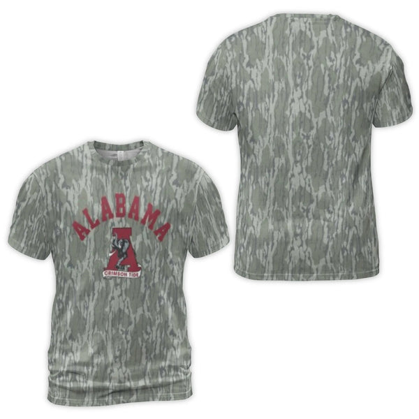 Alabama Crimson Tide T-Shirt | All-Over Camo Print Elephant Graphic | Premium Stretch Jersey | NCAA College Fan Gift for Men 