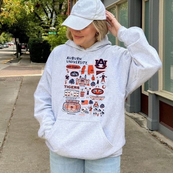 Auburn University Hoodie | Vintage Tigers Collage Graphic Sweatshirt | Premium Cotton Blend | War Eagle Game Day Gift for Alu