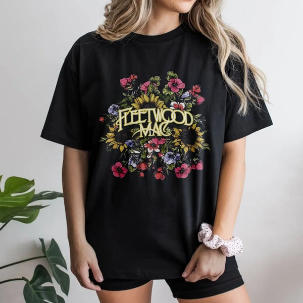 Fleetwood Mac Floral T-Shirt | Retro Rock Band Graphic Tee | 100% Cotton Premium Soft Shirt | Vintage Music Lover Gift for Wo