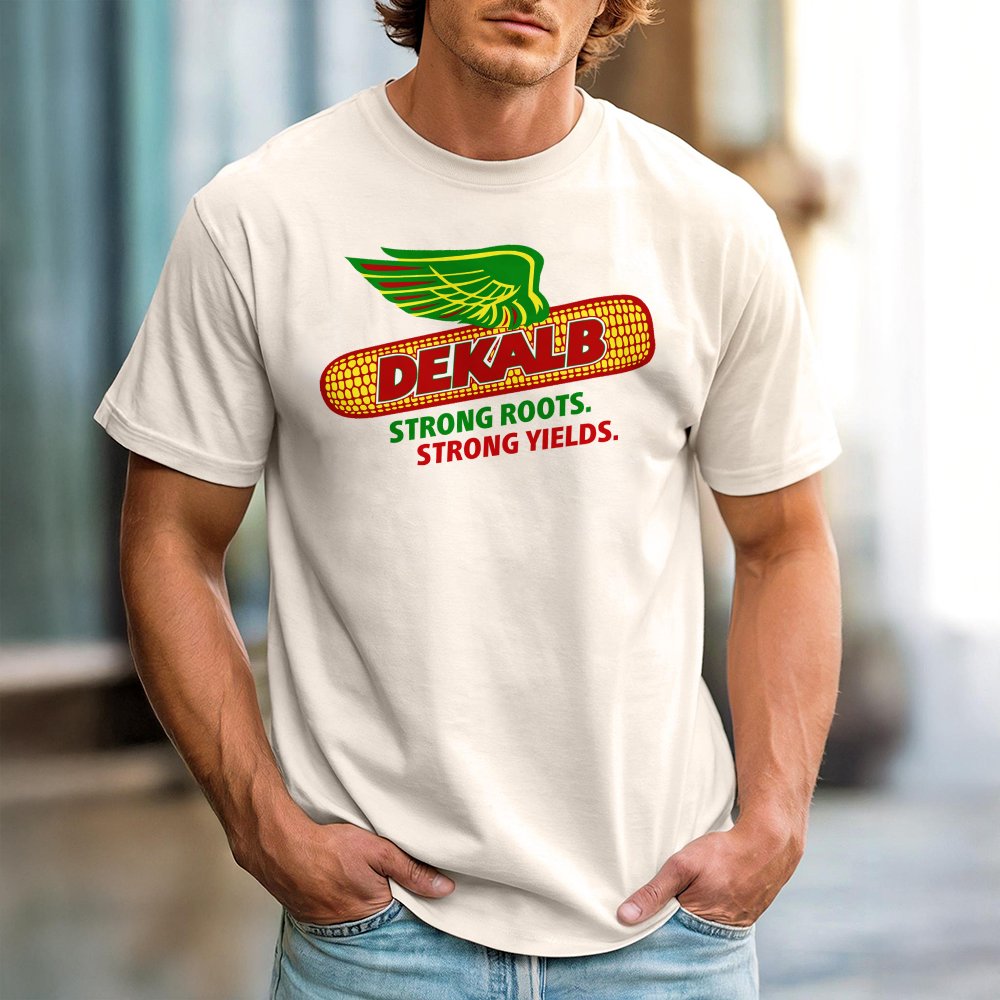 Dekalb Corn Seed Logo T-Shirt | Strong Roots Strong Yields Design | 100% Premium Cotton Tee | Vintage Farming Gift for Farmer