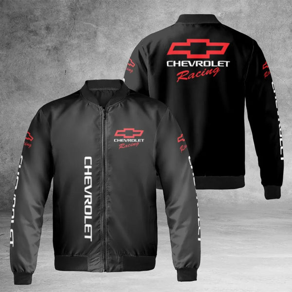 Chevrolet Racing Bomber Jacket | Bowtie Logo Graphic | Durable Nylon Streetwear Coat | Premium Gift for Car Enthusiasts