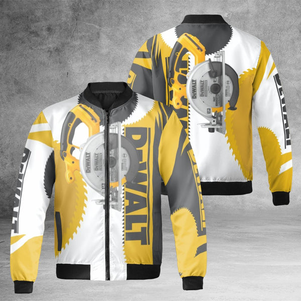 Carpenter Bomber Jacket | Power Tool Circular Saw Graphic Print | Durable Nylon Construction | Premium Workwear Gift for Buil