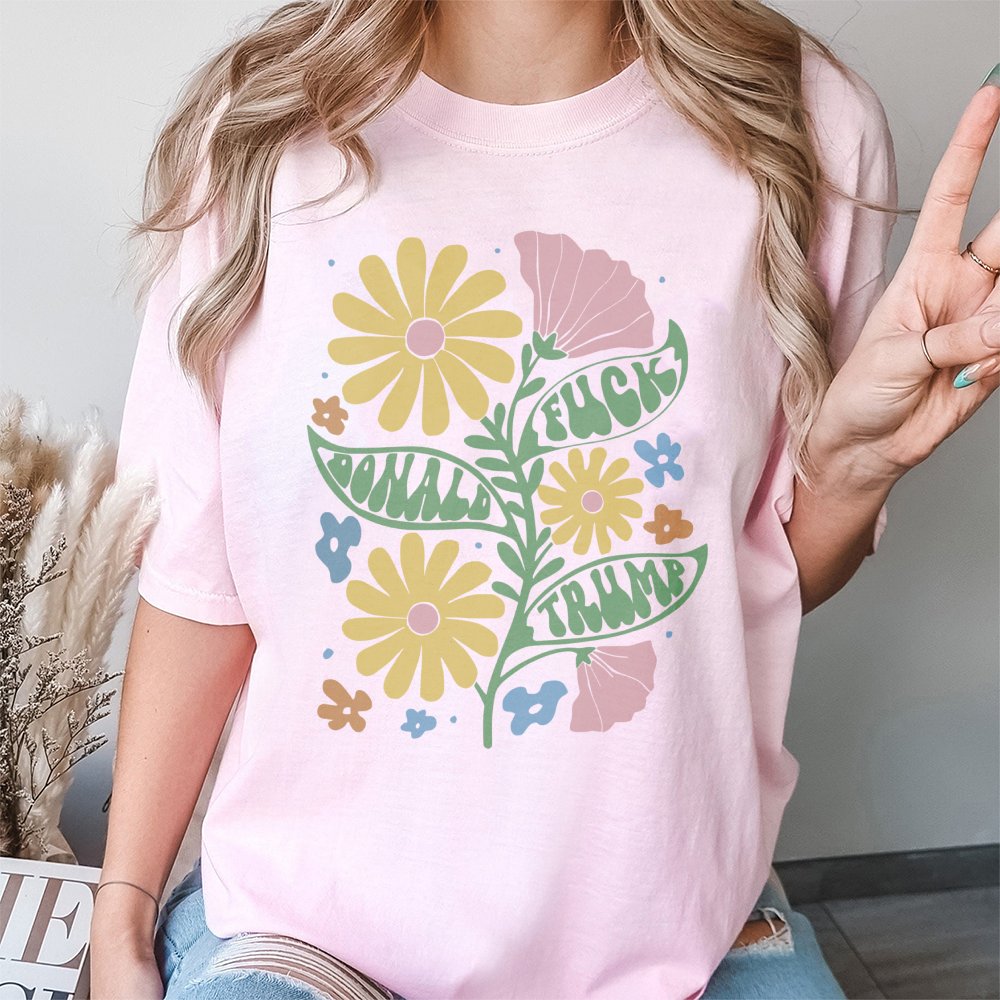 Anti Trump Floral T-Shirt | Retro Botanical Graphic Design | 100% Cotton Premium Unisex Tee | Statement Gift for Democrats