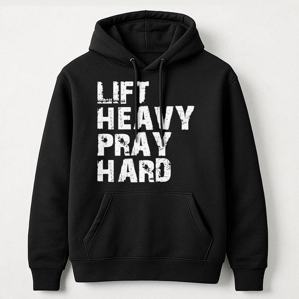 Lift Heavy Pray Hard Hoodie | Distressed Fitness Faith Graphic | Premium Cotton Blend | Christian Gym Gift For Men Women