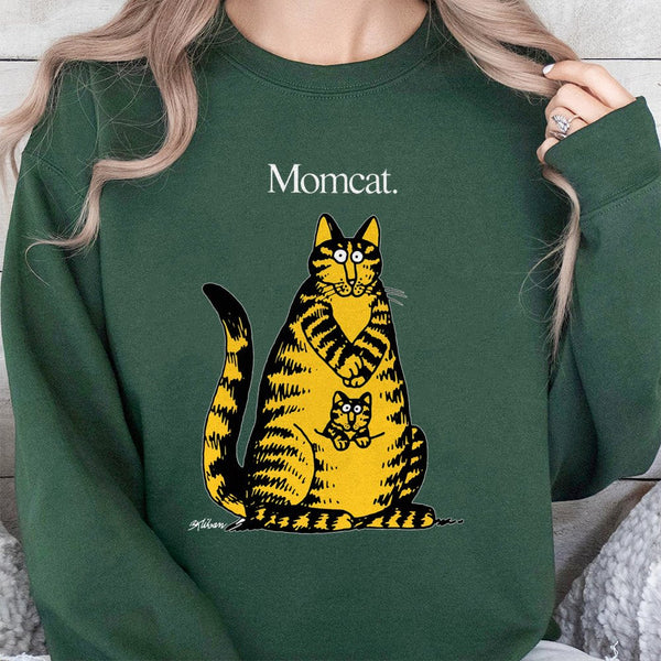 Mom Cat Sweatshirt | Funny Retro Cartoon Kliban Style Graphic | Premium Cotton Blend Crewneck | Cute Gift for Cat Mom or Cat 
