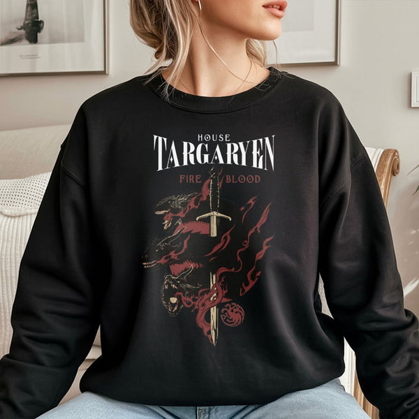 Targaryen Dragon Sweatshirt | Fire and Blood Fantasy Graphic | Premium Cotton Blend | Gift for Fantasy Show Fans