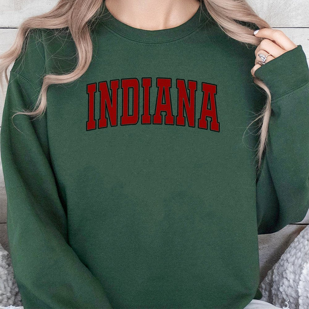 Indiana University Sweatshirt | Collegiate Varsity Lettering | Cotton Blend Premium Crewneck | Unisex Retro Gift for Students