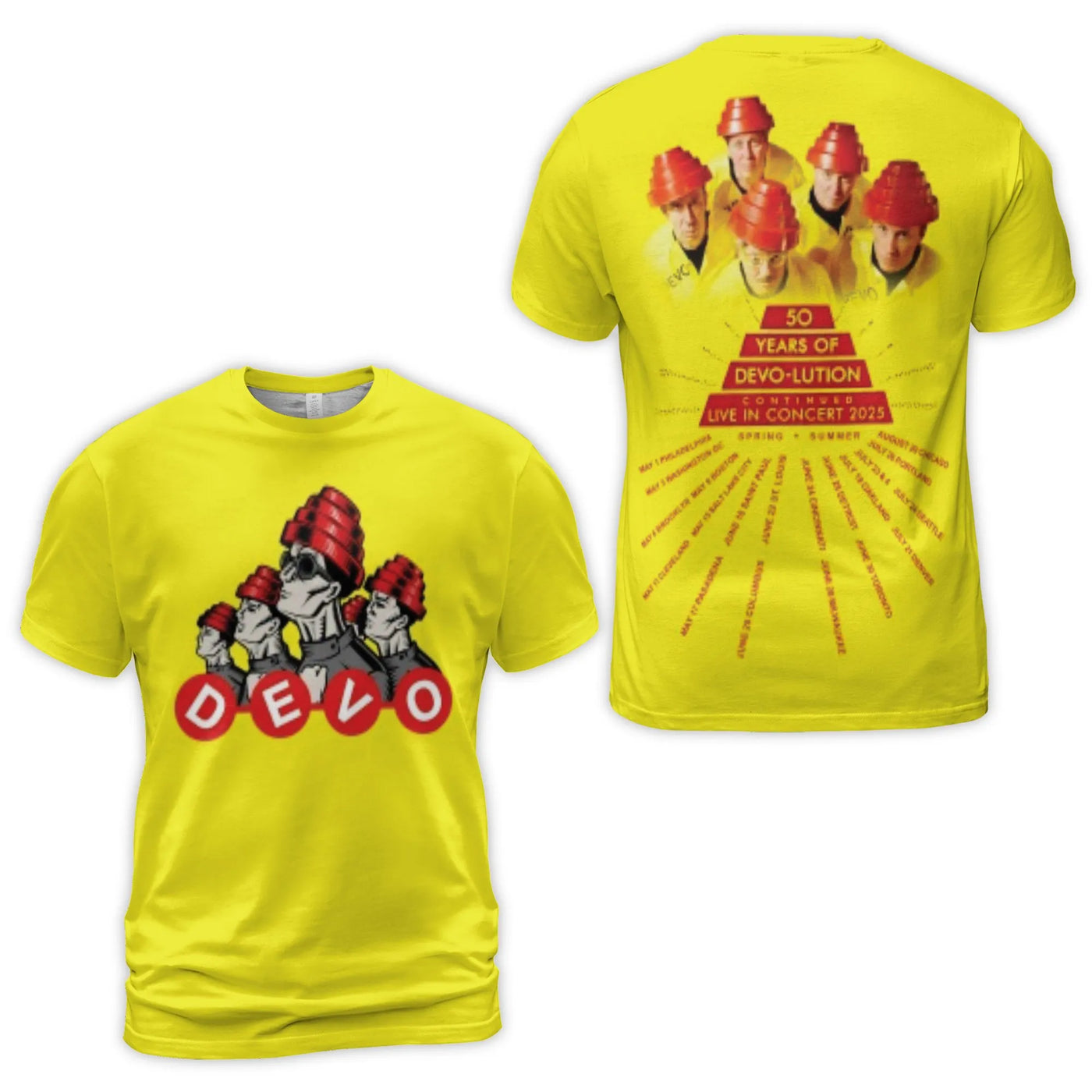 Devo 50 Years Of Devo-Lution Tour T-Shirt | 2025 Concert Graphic Print | Premium Polyester Spandex | Vintage New Wave Music F