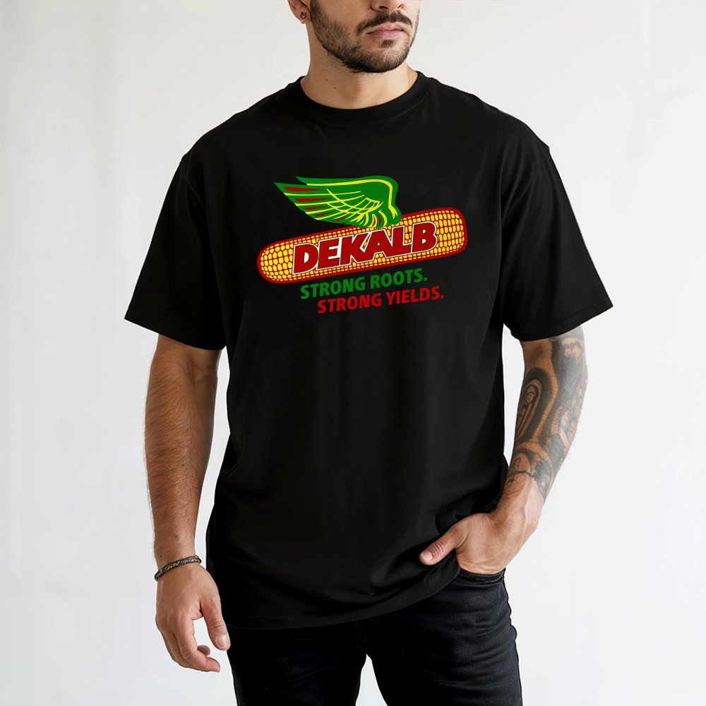 Dekalb Corn Seed Logo T-Shirt | Strong Roots Strong Yields Design | 100% Premium Cotton Tee | Vintage Farming Gift for Farmer
