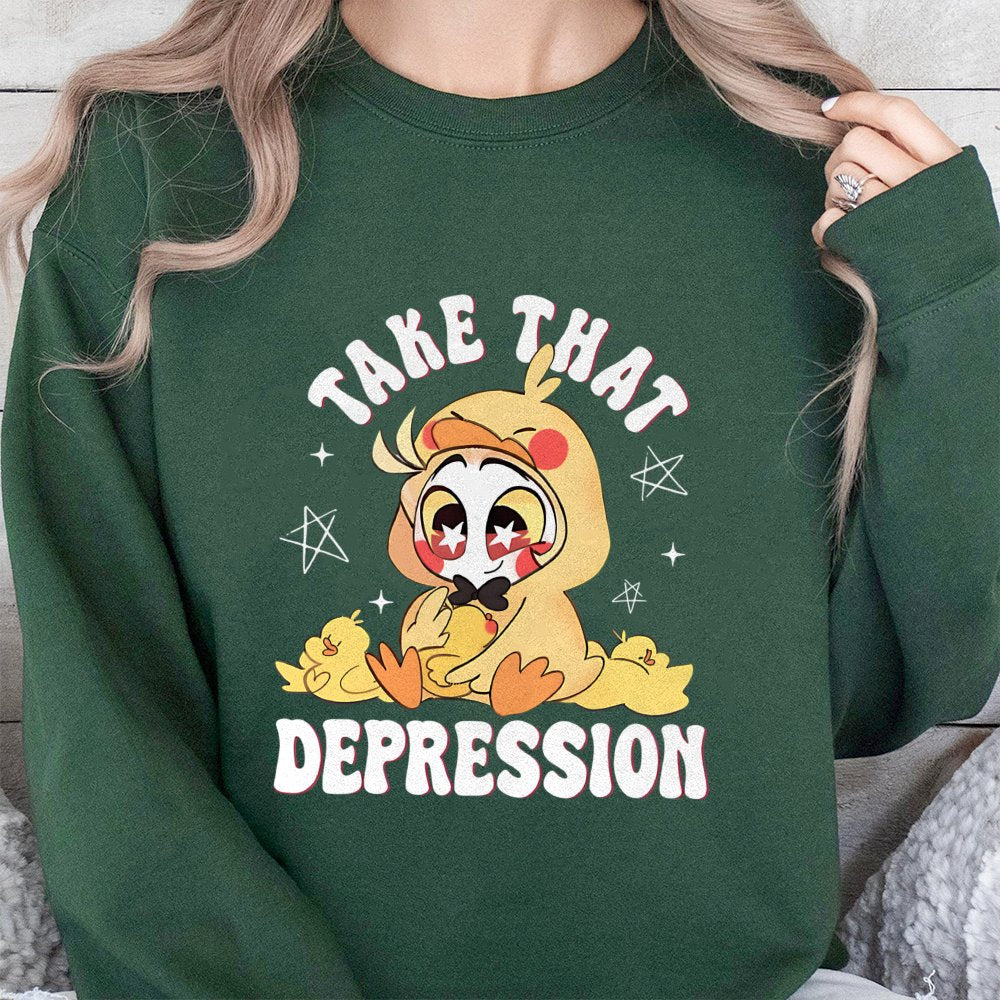 Take That Depression Graphic Sweatshirt | Cute Duckling Cartoon Print | Premium Cotton Blend | Unisex Casual Gift for Mental 