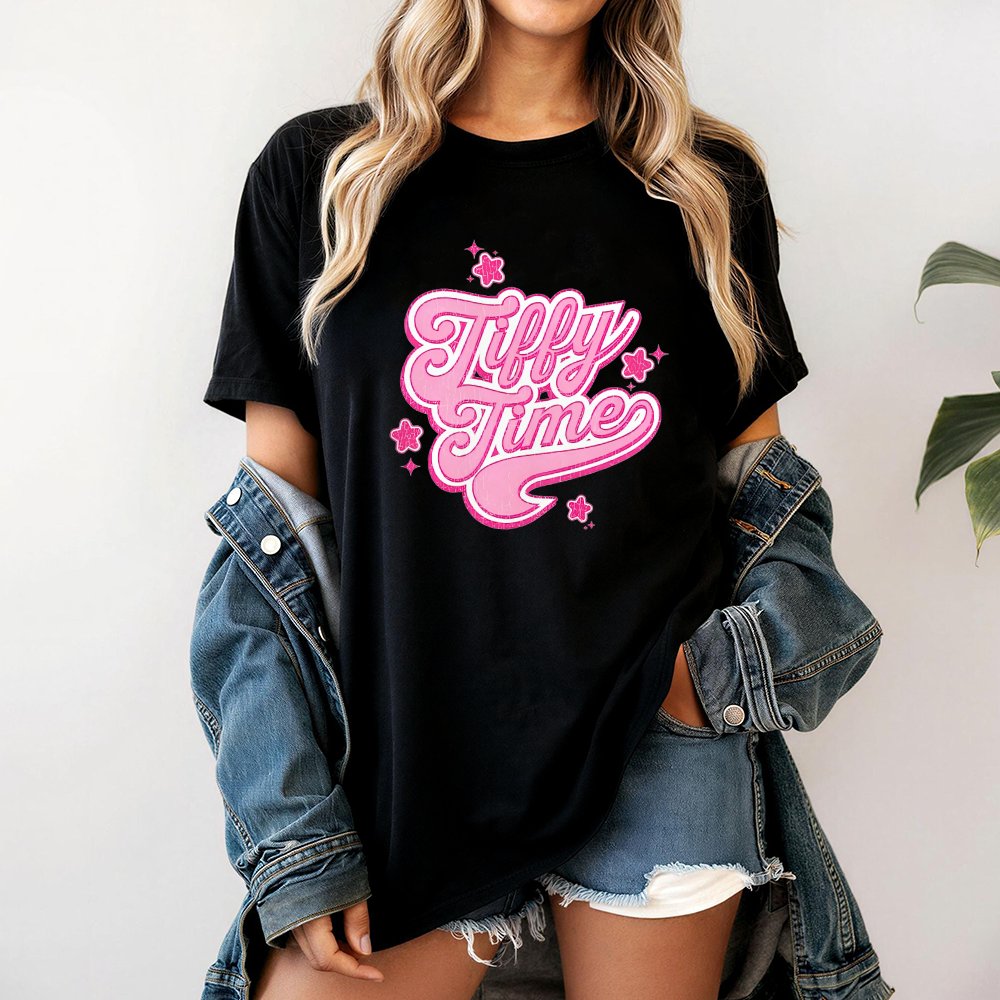 Tiffy Time Graphic T-Shirt | Retro Y2K Pink Stars Design | 100% Cotton Premium Tee | Trendy Streetwear Gift for Wrestling Fan