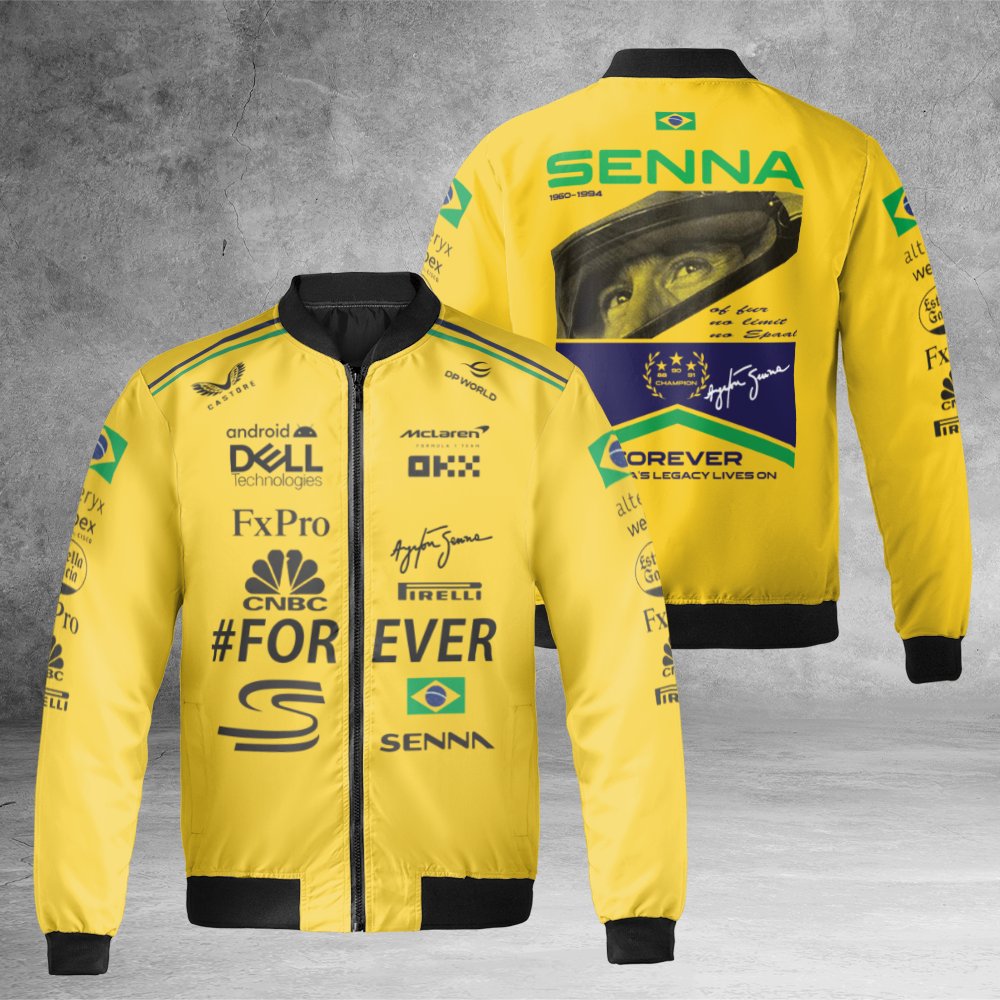 Ayrton Senna F1 Bomber Jacket | Brazilian Racing Legend Tribute | Durable Nylon Streetwear | Gift For Formula 1 Motorsport Fa