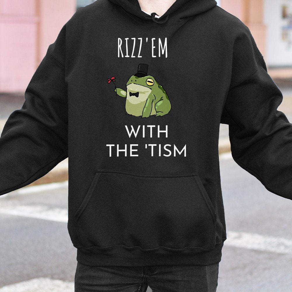 Rizz Em With The Tism Hoodie | Funny Frog Meme Graphic Sweatshirt | Premium Cotton Blend | Gift For Neurodivergent Friends & 