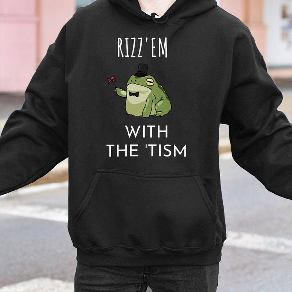 Rizz Em With The Tism Hoodie | Funny Frog Meme Graphic Sweatshirt | Premium Cotton Blend | Gift For Neurodivergent Friends & 