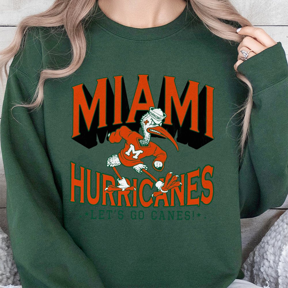Miami Hurricanes Sweatshirt | Vintage Mascot Graphic Print | Cotton Blend Crewneck | Unisex College Game Day Fan Apparel Gift