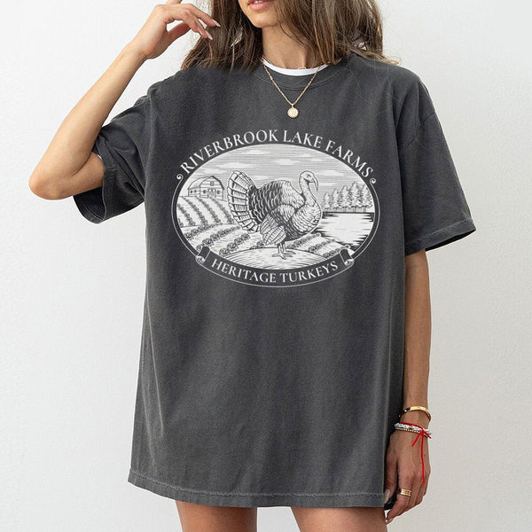 Riverbrook Lake Farms Turkey T-Shirt | Heritage Farm Graphic Design | 100% Cotton Premium Apparel | Funny Thanksgiving Gift f