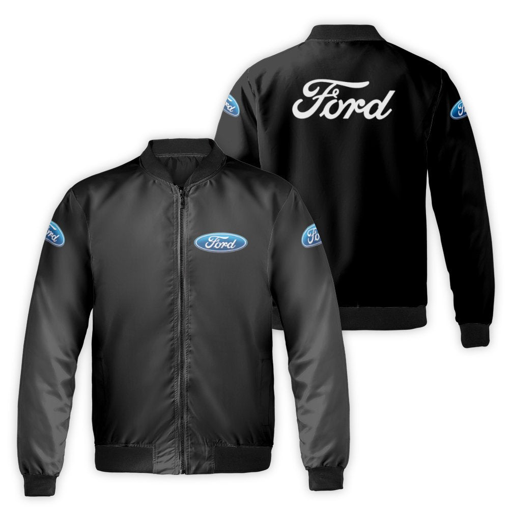Ford Logo Bomber Jacket | Classic Blue Oval Car Enthusiast Streetwear | Durable Nylon Windproof Outerwear | Premium Gift for 