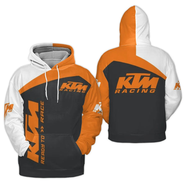 KTM Racing Hoodie | All-Over Print Ready To Race Graphic | Soft Brushed Fleece Polyester | Unisex Motorcross Fan Gift