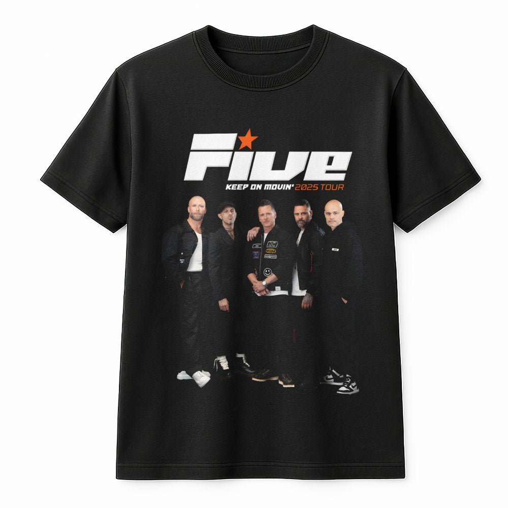 Five Band T-Shirt | Keep On Movin 2025 Tour Graphic Tee | Premium 100% Cotton | Music Fan Gift Idea for Men and Women