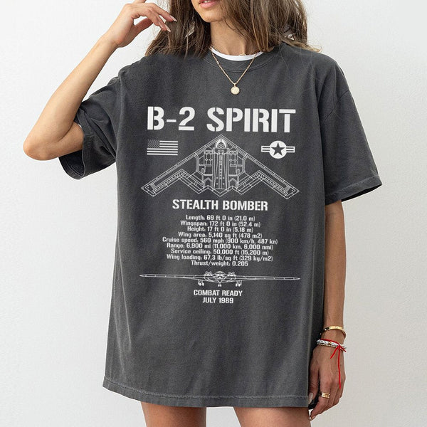 B-2 Spirit Stealth Bomber T-Shirt | Technical Blueprint Schematic Design | 100% Cotton Premium Tee | Aviation Gift for Milita