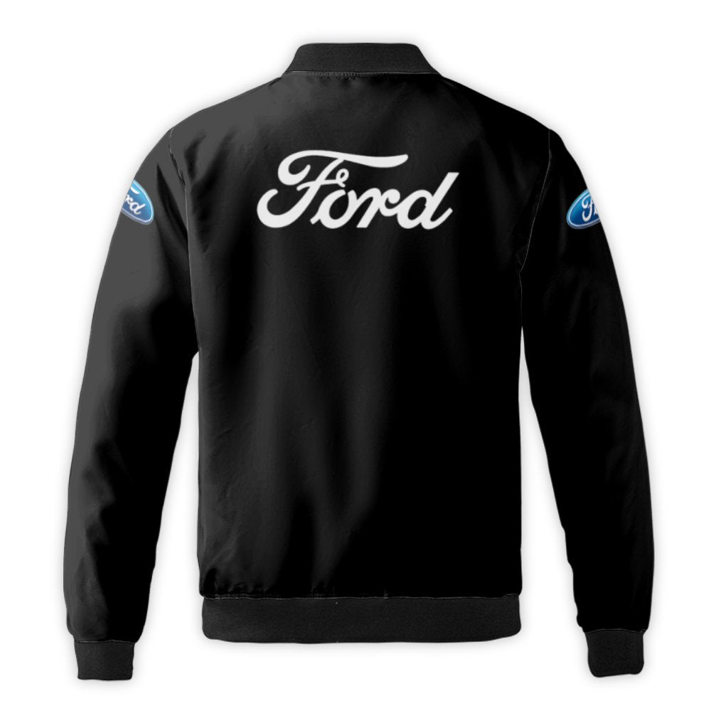 Ford Logo Bomber Jacket | Classic Black Nylon Streetwear | Premium Padded Quilted Lining | Automotive Enthusiast Gift For Men