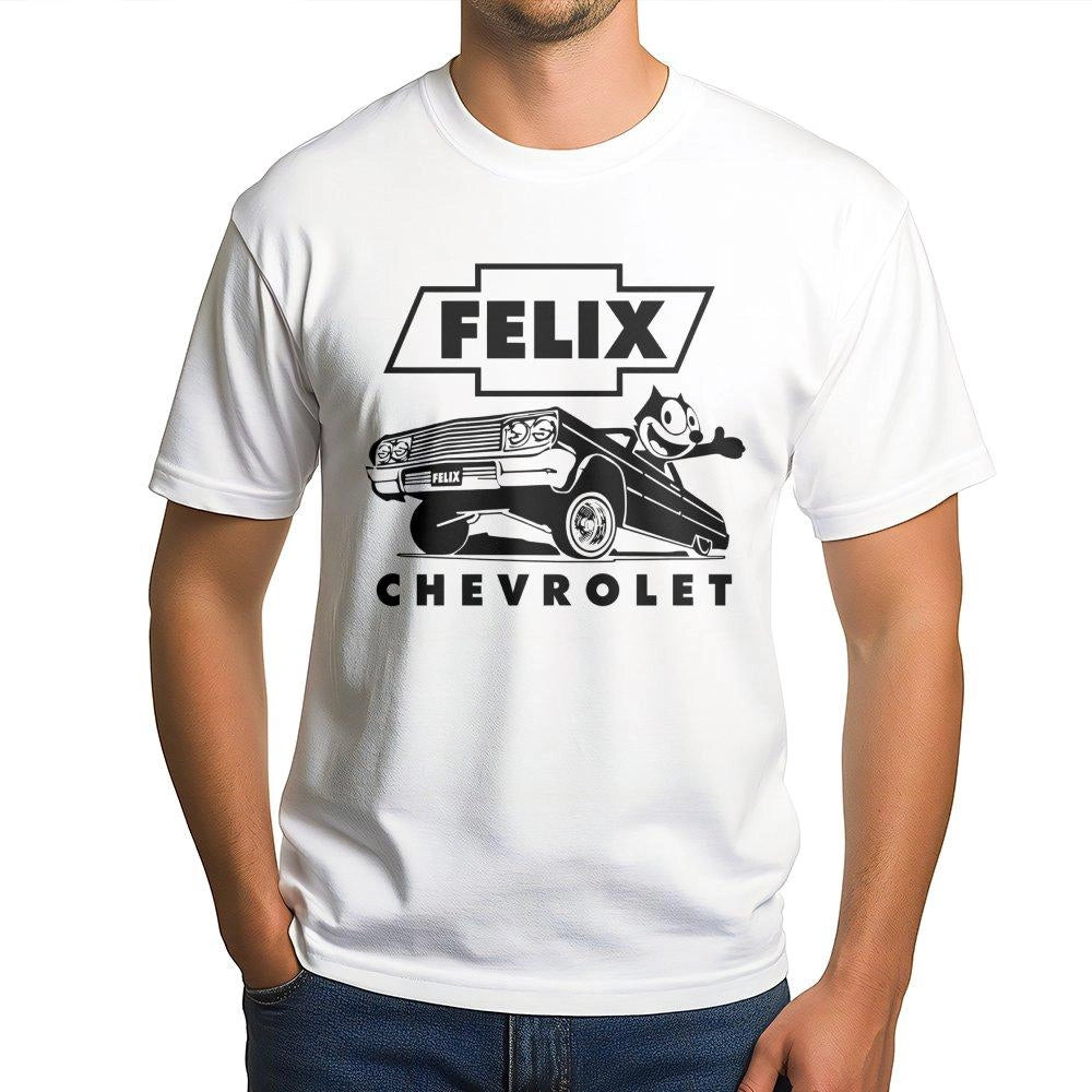Felix The Cat Car T-Shirt | Retro Impala Lowrider Graphic | Premium Soft Cotton Unisex Tee | Classic Automotive Apparel Gift 