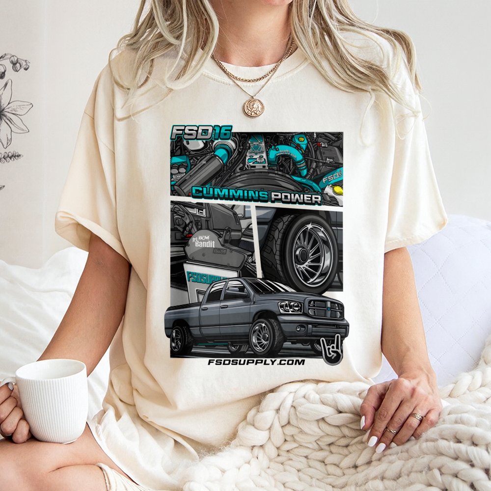 Cummins Turbo Diesel Truck T-Shirt | FSD16 Performance Graphic Design | 100% Cotton Premium Tee | Gift for Truck Enthusiasts 