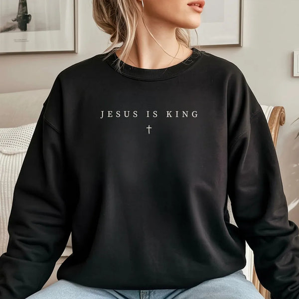 Jesus Is King Sweatshirt | Minimalist Christian Graphic Apparel | Soft Cotton Blend Crewneck | Religious Gift for Men and Wom