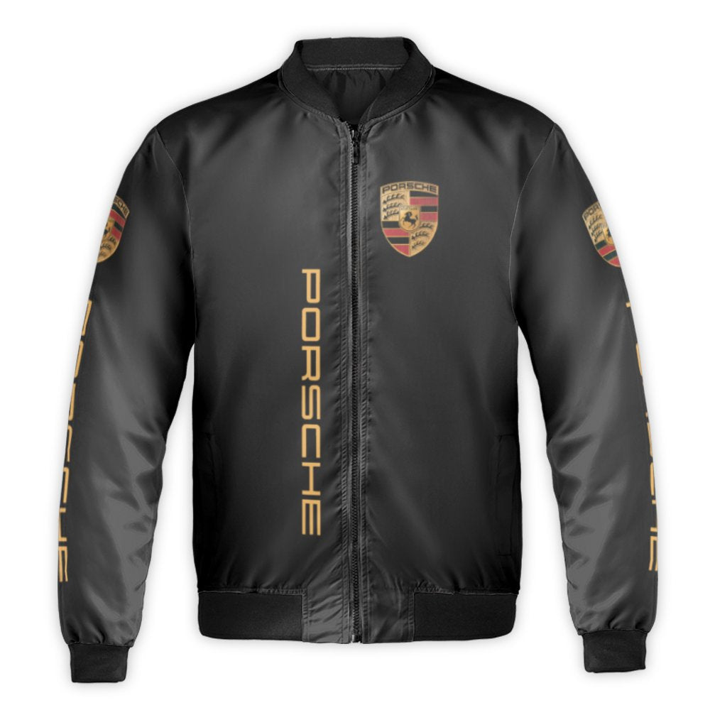Luxury Sports Car Bomber Jacket | Premium Porsche Crest Logo Design | Windproof Nylon Outerwear | Gift for Car Enthusiasts & 