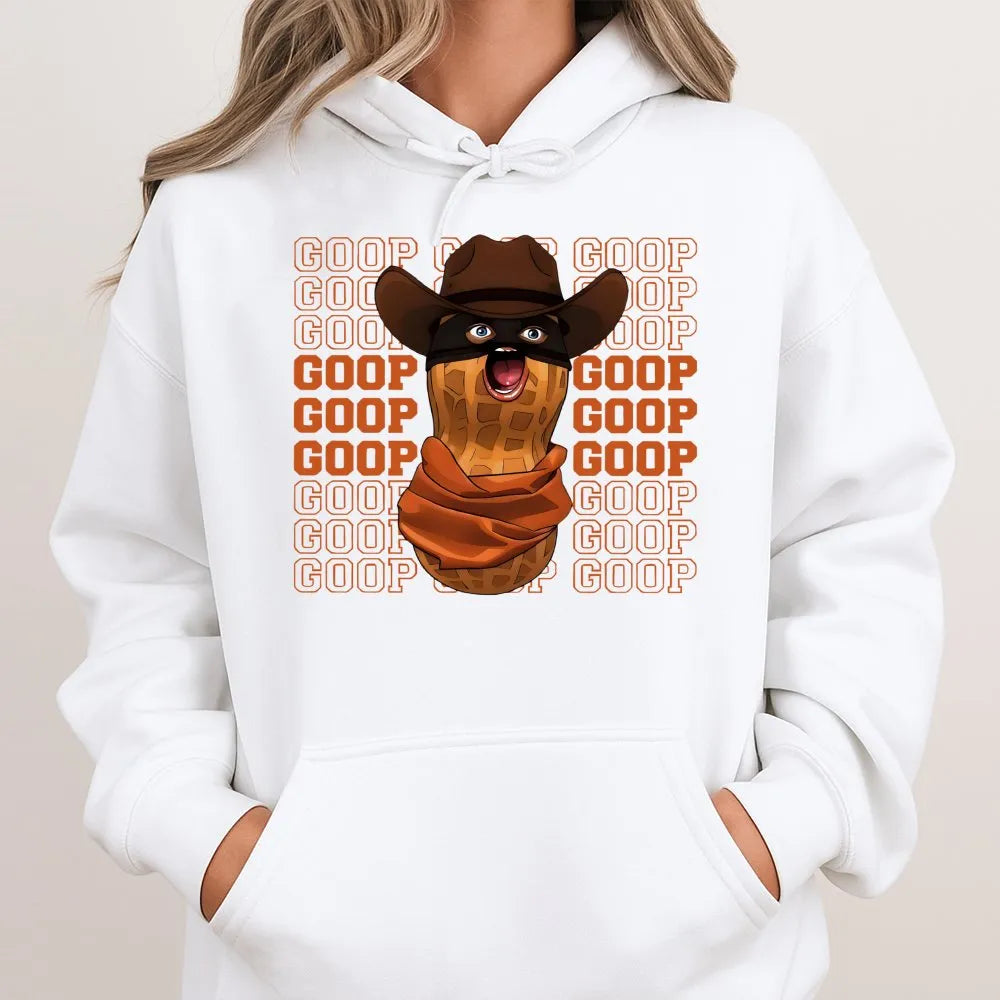 Goop Cowboy Peanut Hoodie | Funny Meme Graphic Streetwear | Premium Cotton Blend | Quirky Gift for Internet Culture Fans