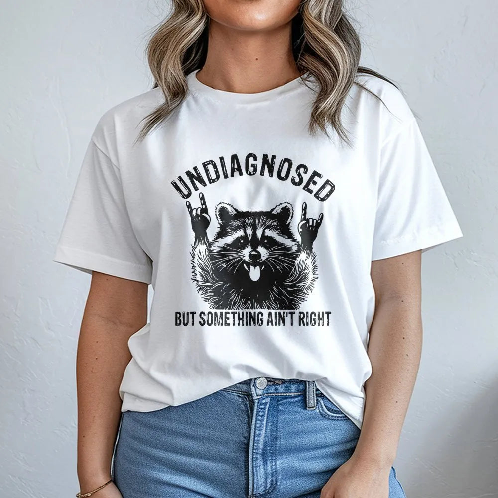 Undiagnosed But Something Ain't Right Raccoon T-Shirt | Funny Metal Rocker Animal Graphic | Premium Soft Cotton | Sarcastic G