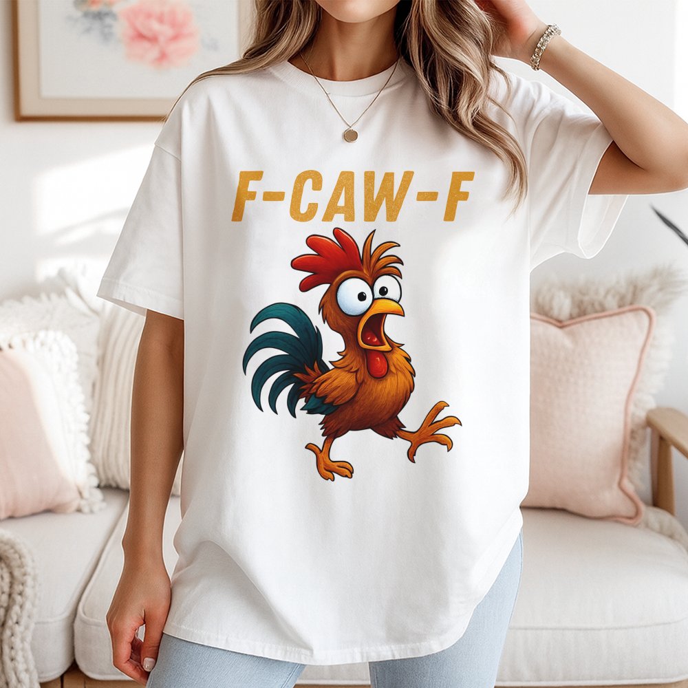 Funny Chicken T-Shirt | F-Caw-F Distressed Cartoon Rooster Meme | 100% Cotton Premium Unisex Tee | Unique Animal Lover Gift f