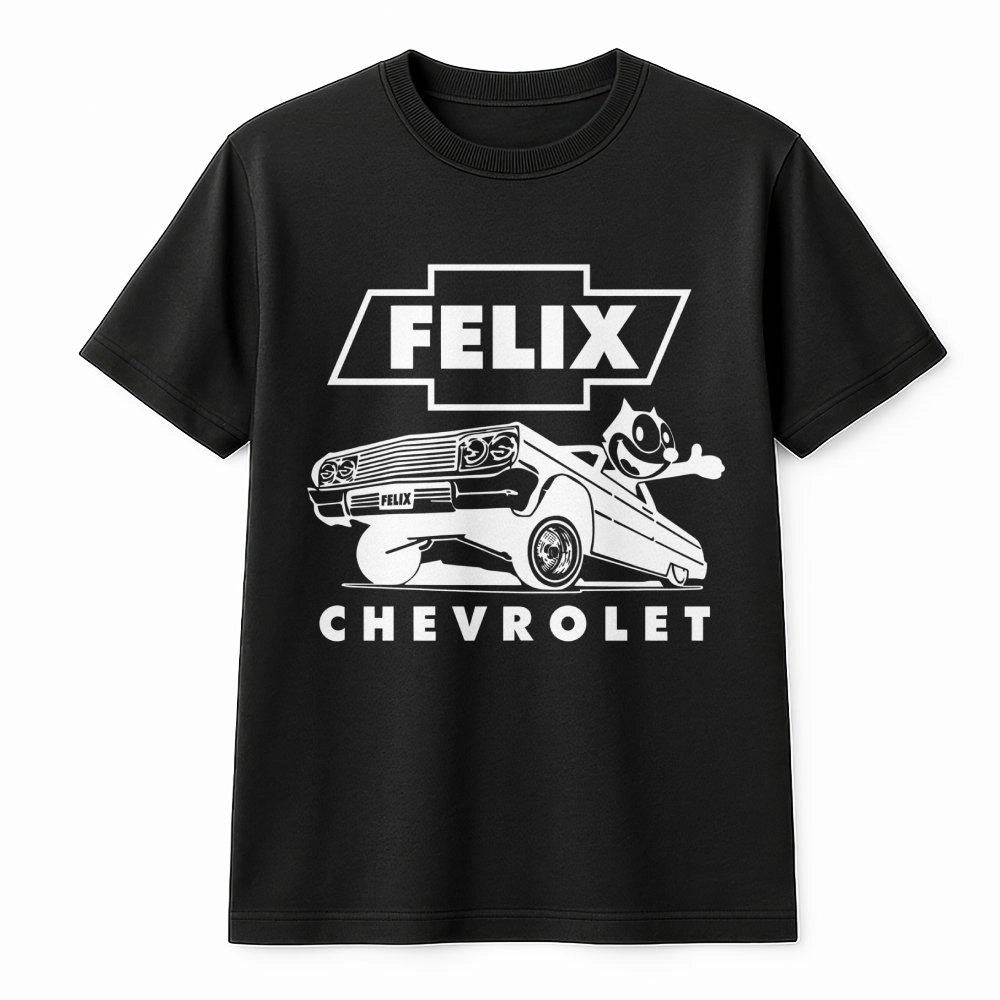 Felix The Cat Car T-Shirt | Retro Impala Lowrider Graphic | Premium Soft Cotton Unisex Tee | Classic Automotive Apparel Gift 