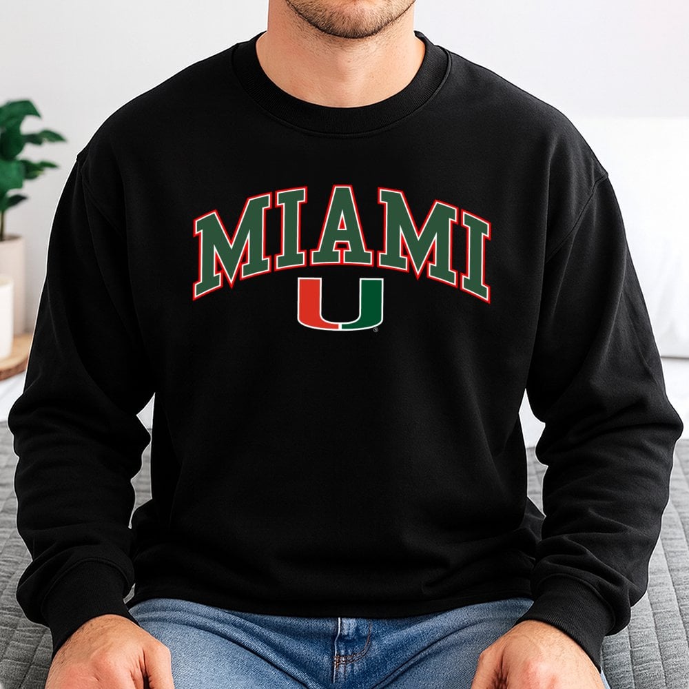 Miami Hurricanes Arched Logo Sweatshirt | Collegiate Sports Fan Graphic Pullover | Soft Cotton Polyester Blend | Unisex Gift 