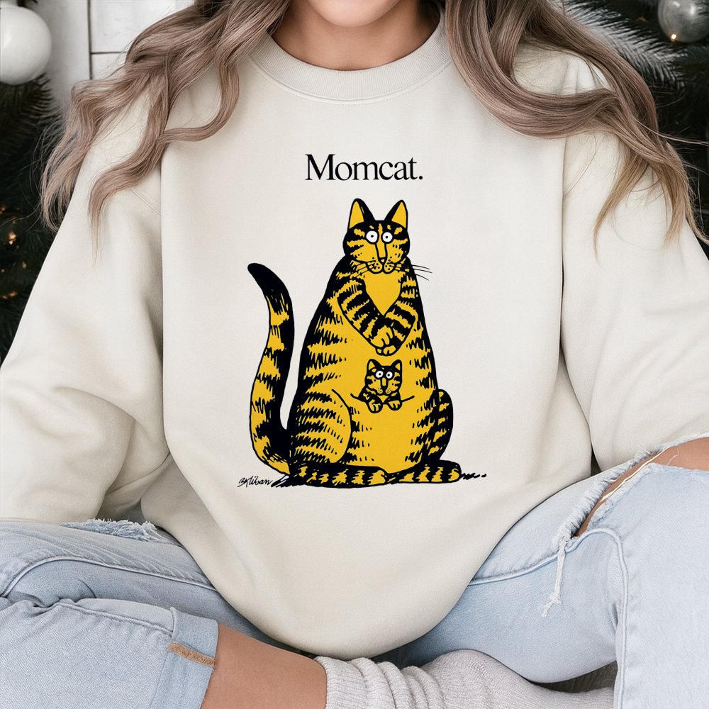 Mom Cat Sweatshirt | Funny Retro Cartoon Kliban Style Graphic | Premium Cotton Blend Crewneck | Cute Gift for Cat Mom or Cat 