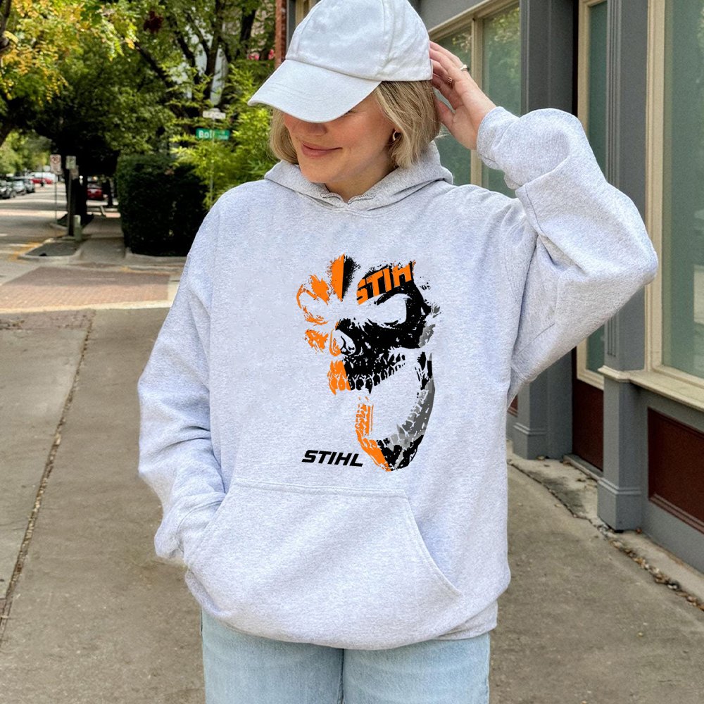 Graphic Skull Hoodie | Distressed Chainsaw Mechanic Design | Premium Cotton Blend | Gift for Construction Workers and Equipme
