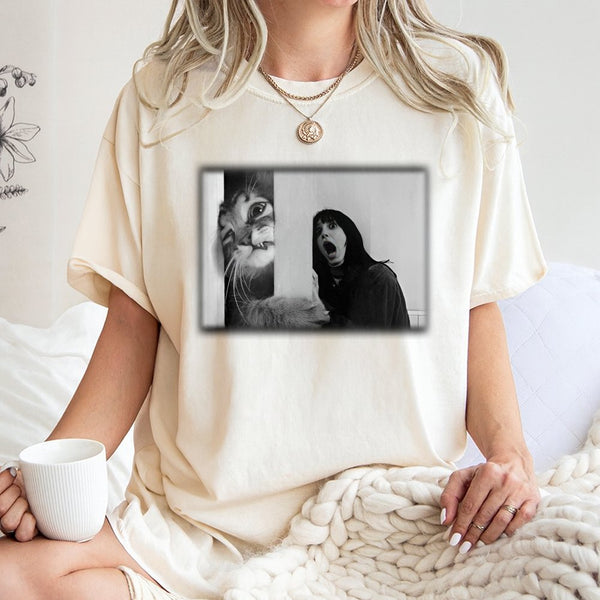 Cat Meme Horror Movie T-Shirt | Funny Parody Graphic Tee | 100% Cotton Premium Comfort | Gift for Cat Lovers and Film Buffs