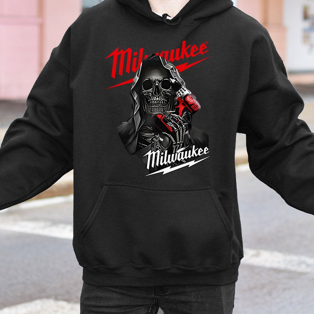 Skull Power Tool Graphic Hoodie | Grim Reaper Construction Worker Design | Premium Cotton Blend | Gift for Handyman Tradesman