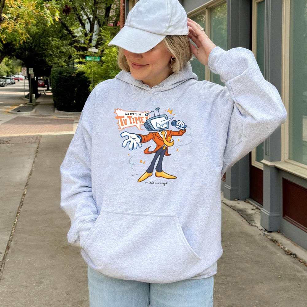 Retro TV Show Host Hoodie | Cartoon Television Character Graphic | Premium Cotton-Blend Fleece | Unique Gaming & Pop Culture 