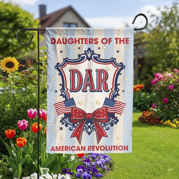Daughters of the American Revolution Garden Flag | Patriotic DAR Emblem & Double Sided Print | Weather-Resistant Polyester | 