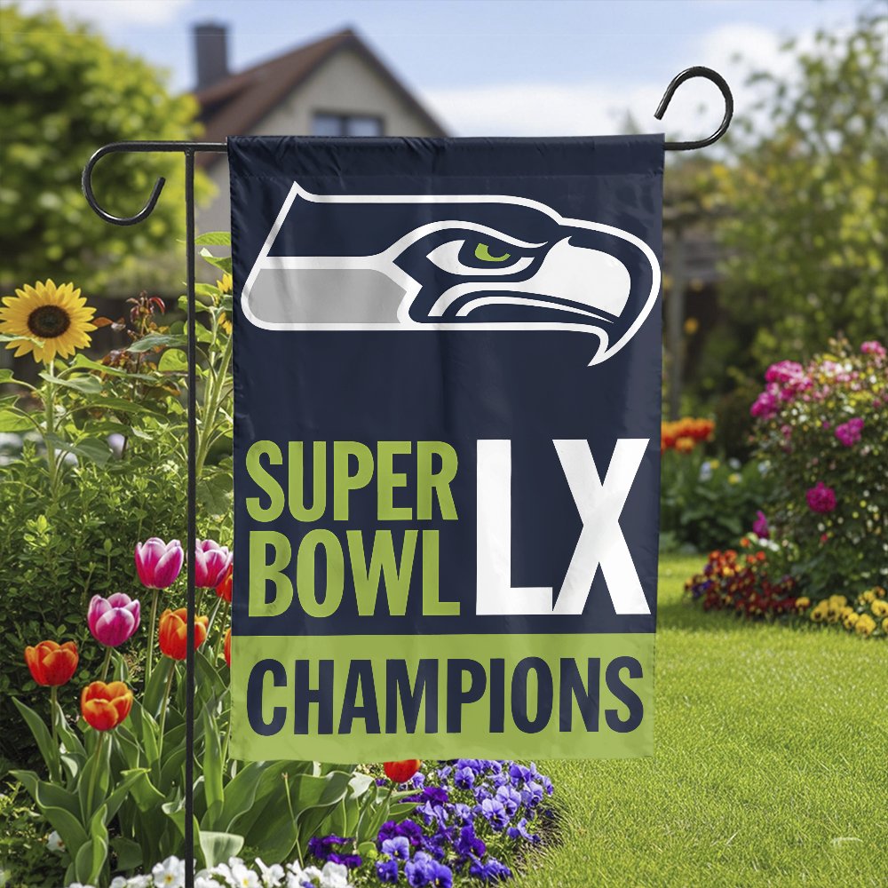 Seahawks Super Bowl Champions Garden Flag | Double-Sided Team Logo Banner | Weather-Resistant Polyester | Gift for Football F
