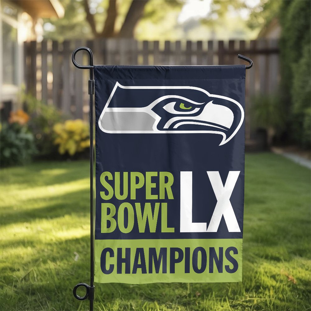 Seahawks Super Bowl Champions Garden Flag | Double-Sided Team Logo Banner | Weather-Resistant Polyester | Gift for Football F