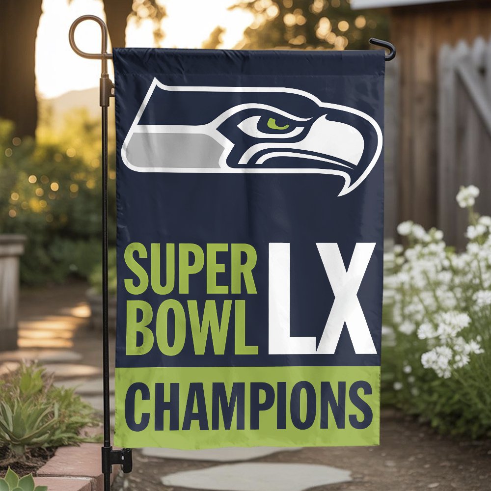 Seahawks Super Bowl Champions Garden Flag | Double-Sided Team Logo Banner | Weather-Resistant Polyester | Gift for Football F