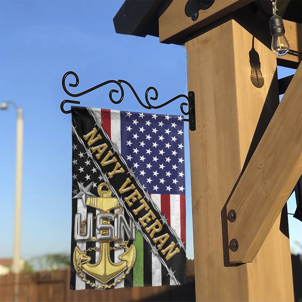 US Navy Veteran Garden Flag | American Flag with USN Anchor | Premium Double-Sided Polyester | Patriotic Military Gift & Outd