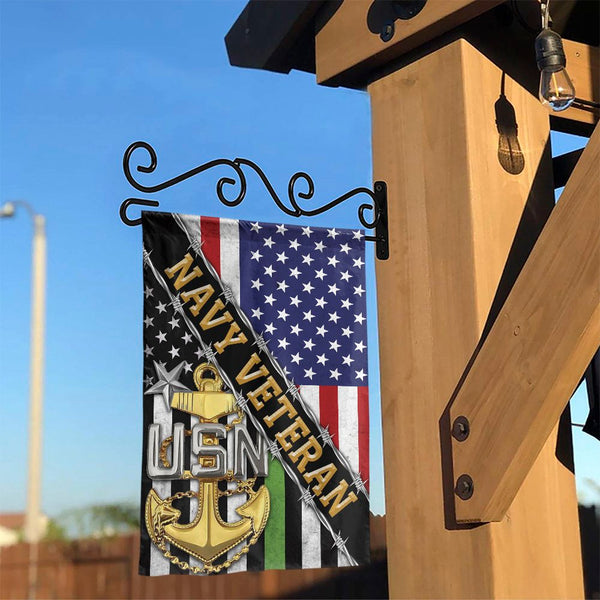 US Navy Veteran Garden Flag | American Flag with USN Anchor | Premium Double-Sided Polyester | Patriotic Military Gift & Outd