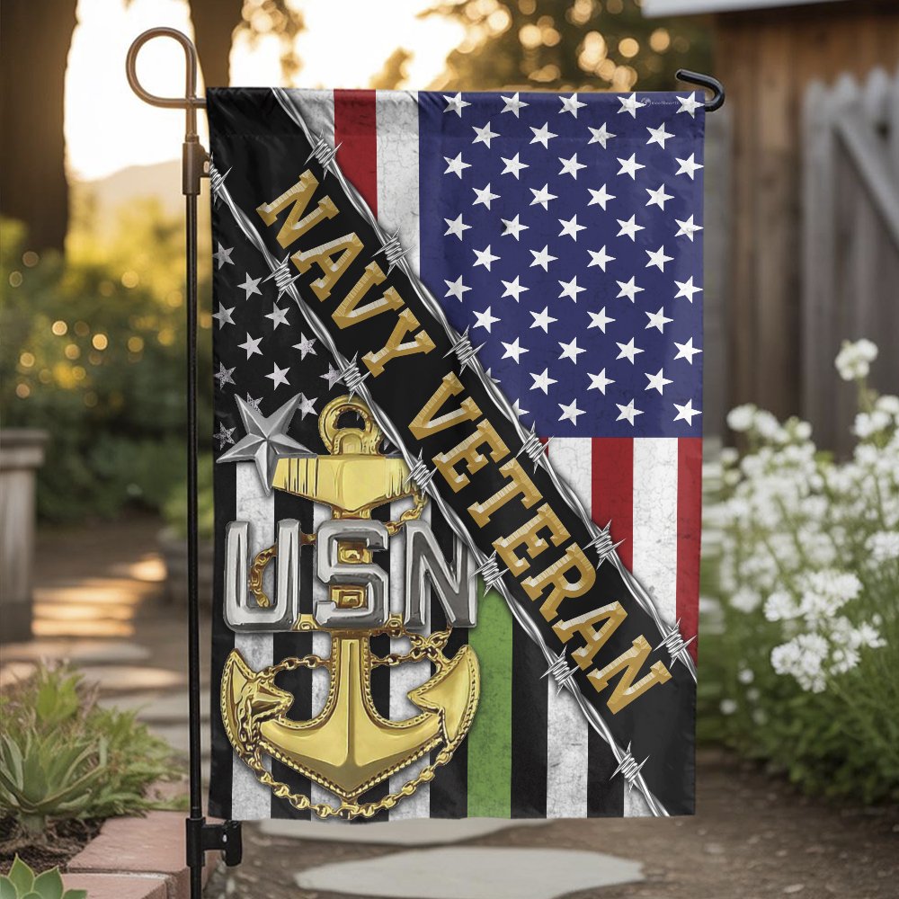 US Navy Veteran Garden Flag | American Flag with USN Anchor | Premium Double-Sided Polyester | Patriotic Military Gift & Outd