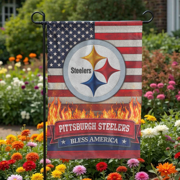 Pittsburgh Steelers Garden Flag | Patriotic American Flag Design | Double-Sided Premium Polyester | Outdoor Decor Gift for Fo