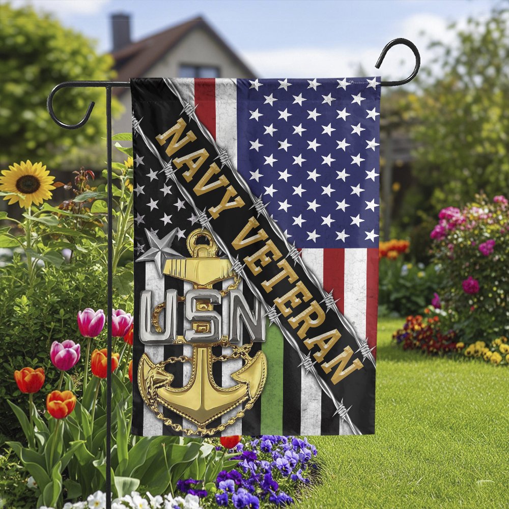 US Navy Veteran Garden Flag | American Flag with USN Anchor | Premium Double-Sided Polyester | Patriotic Military Gift & Outd
