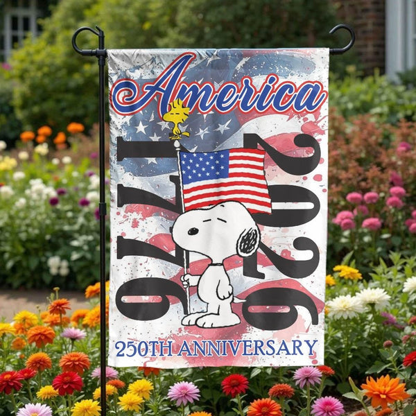 Patriotic Cartoon Dog Garden Flag | America 250th Anniversary Yard Banner | Weather-Resistant Polyester | Collectible Outdoor