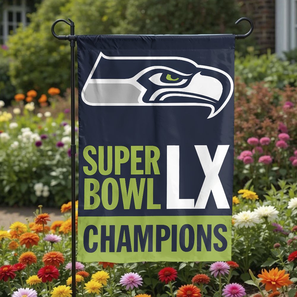 Seahawks Super Bowl Champions Garden Flag | Double-Sided Team Logo Banner | Weather-Resistant Polyester | Gift for Football F